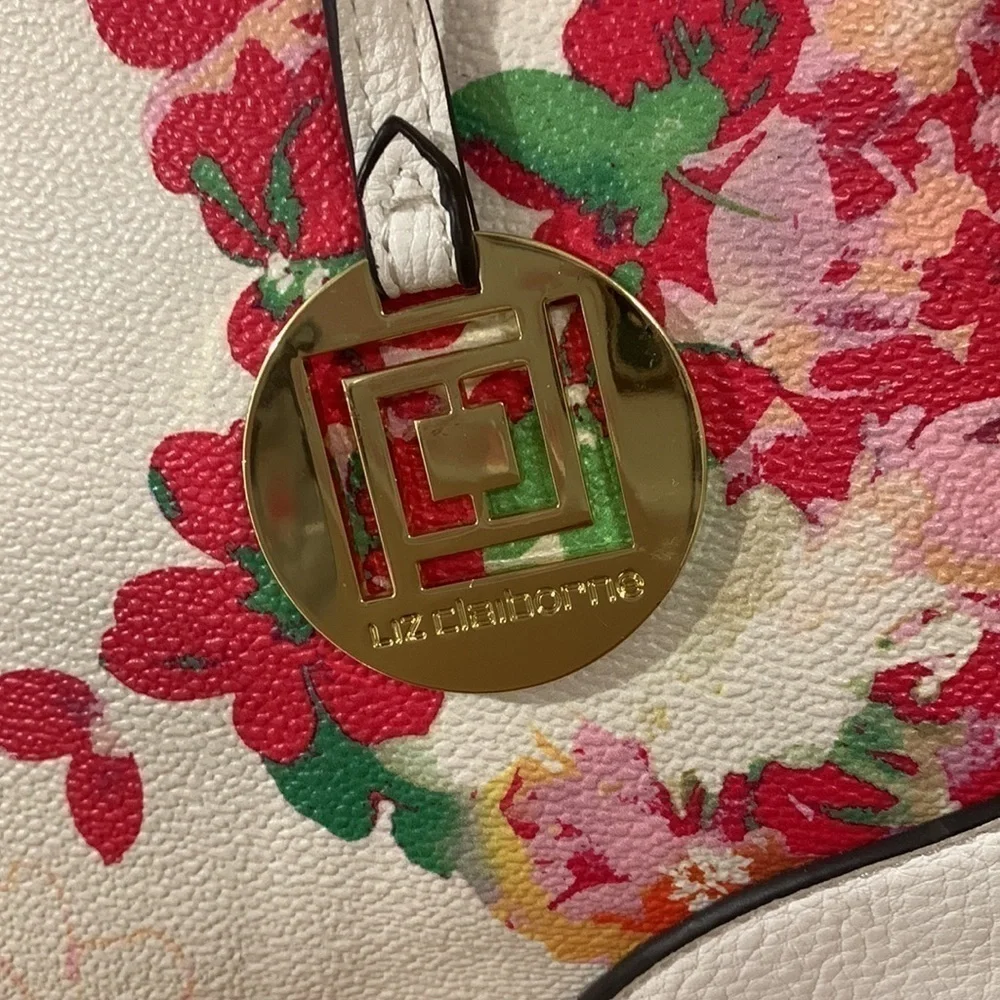 Liz, Claiborne, floral and white satchel